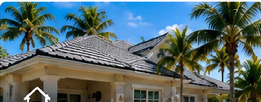 Florida home with a roof and palm trees